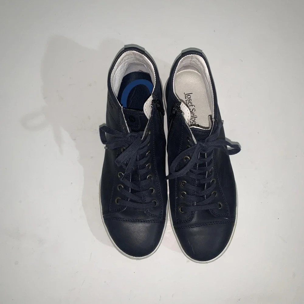 Josef Seibel Shoes Womens 8.5 Blue Leather Lace Up Zip Casual Sneakers